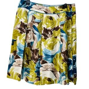 Talbots Floral A-Line pleated Skirt - Multicolor 100% Silk Sz 12 P